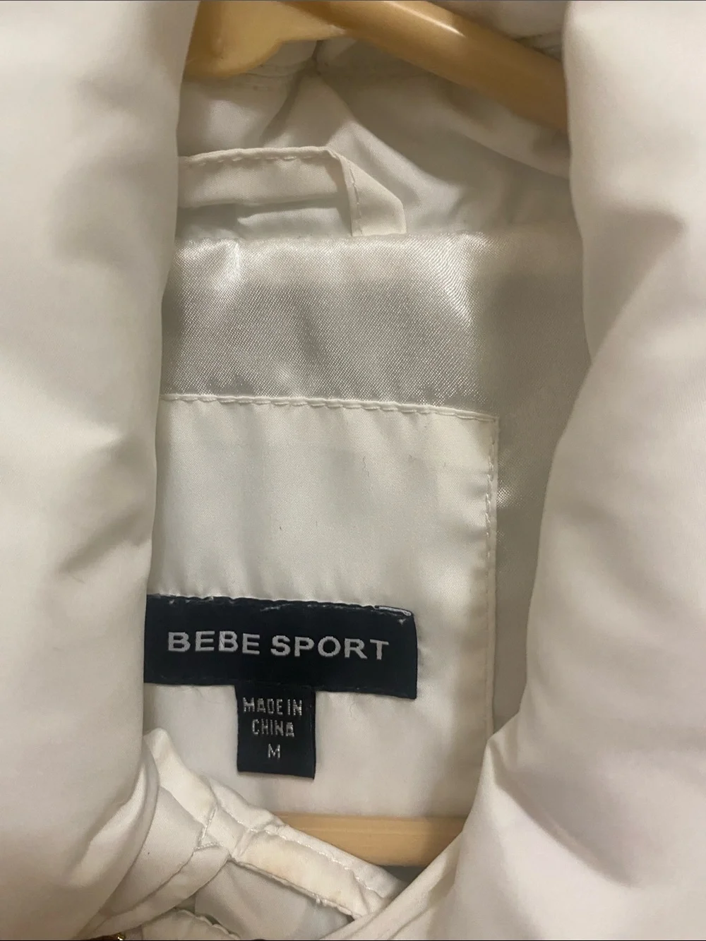 bebe White Quilted Sleeveless Puffer Vest with Gold Zippers